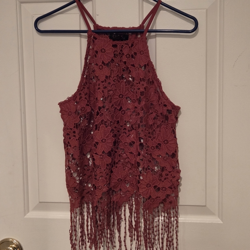 Elegant Lace Halter Top in Burgundy